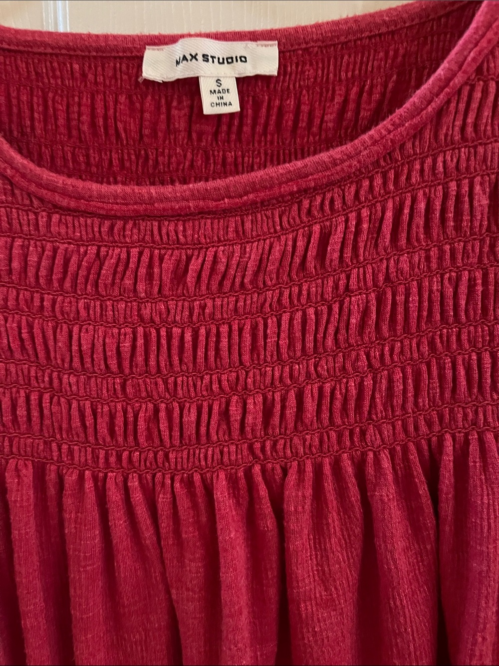 Max Studio Raspberry Smocked Yoke Peasant Top - Picture 3 of 13